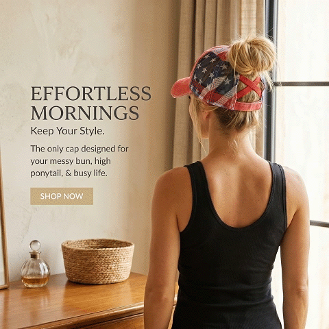 The "No Hat Hair" Criss-Cross Ponytail Cap | Women's Premium Washed Cotton Messy Bun Hat for Effortless Style Last Day Sale-90% OFF🔥