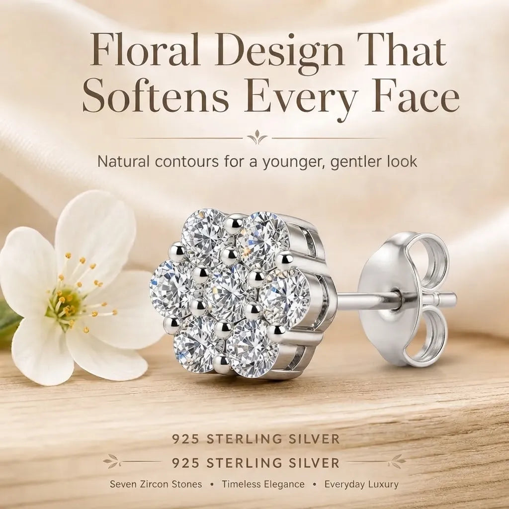 Elegant Sterling Silver Floral Stud Earrings – Lightweight Sparkle for Everyday Beauty
