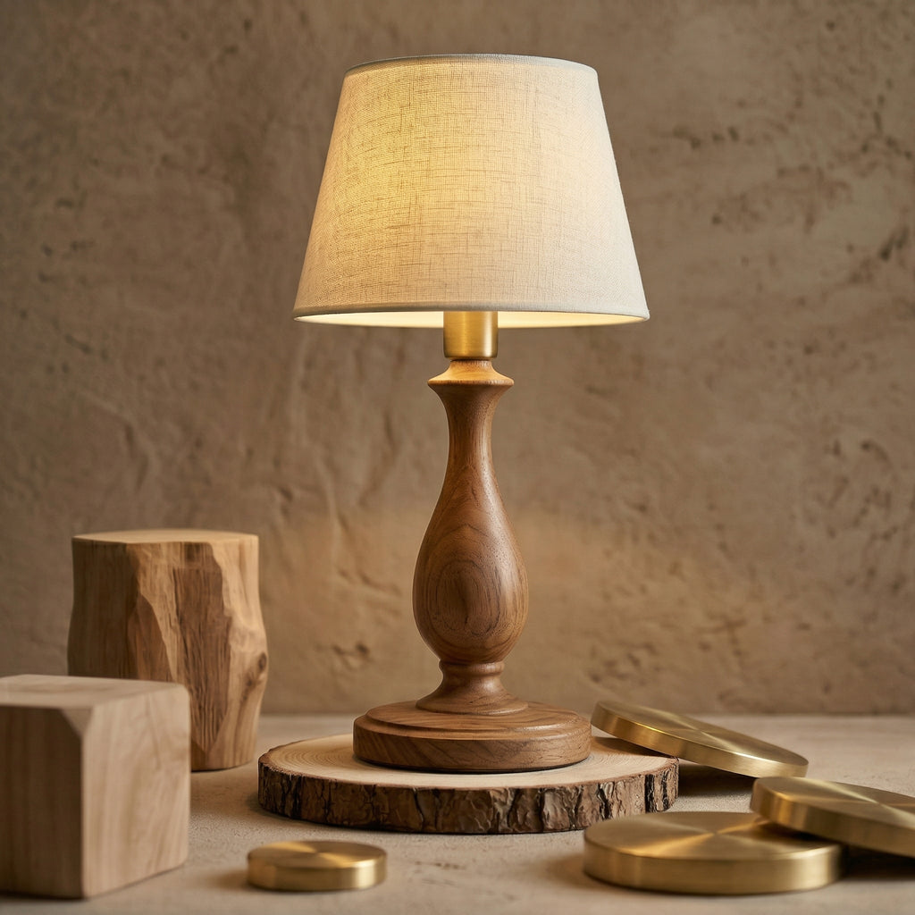 Classic Wooden Table Lamp with Fabric Shade