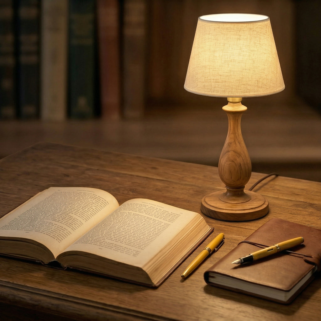 Classic Wooden Table Lamp with Fabric Shade