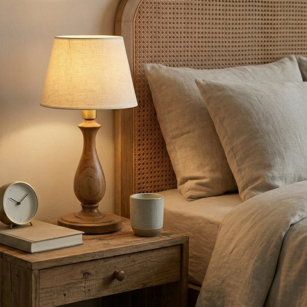 Classic Wooden Table Lamp with Fabric Shade