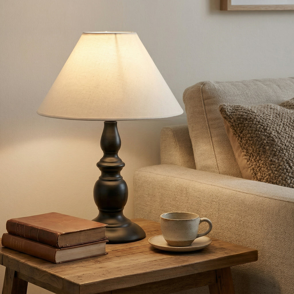 Classic Black Table Lamp with Wide Fabric Shade