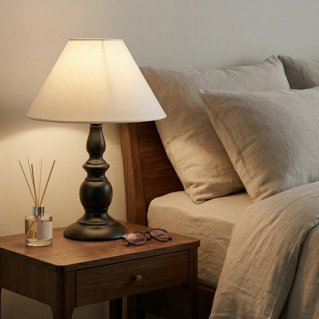 Classic Black Table Lamp with Wide Fabric Shade