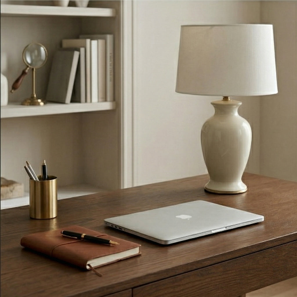 Elegant White Ceramic Table Lamp with Drum Shade