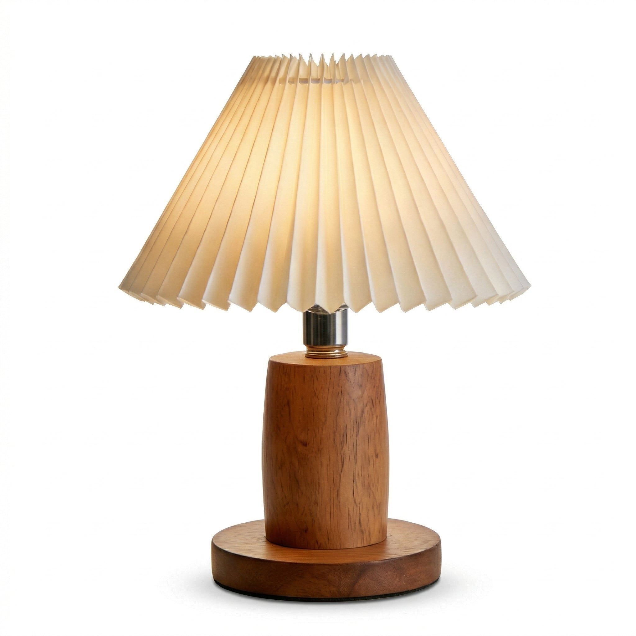 Modern Wooden Table Lamp with Pleated Shade