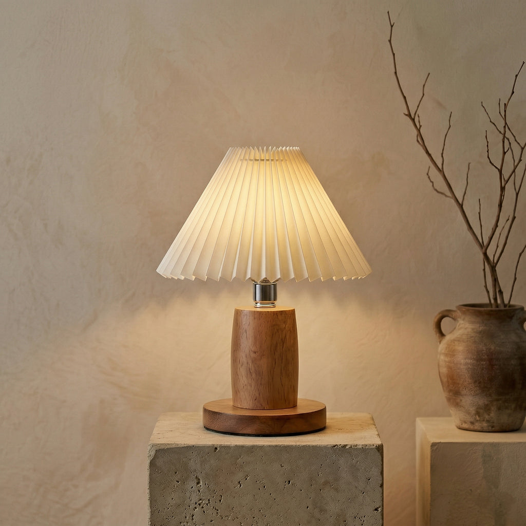 Modern Wooden Table Lamp with Pleated Shade