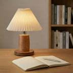 Modern Wooden Table Lamp with Pleated Shade