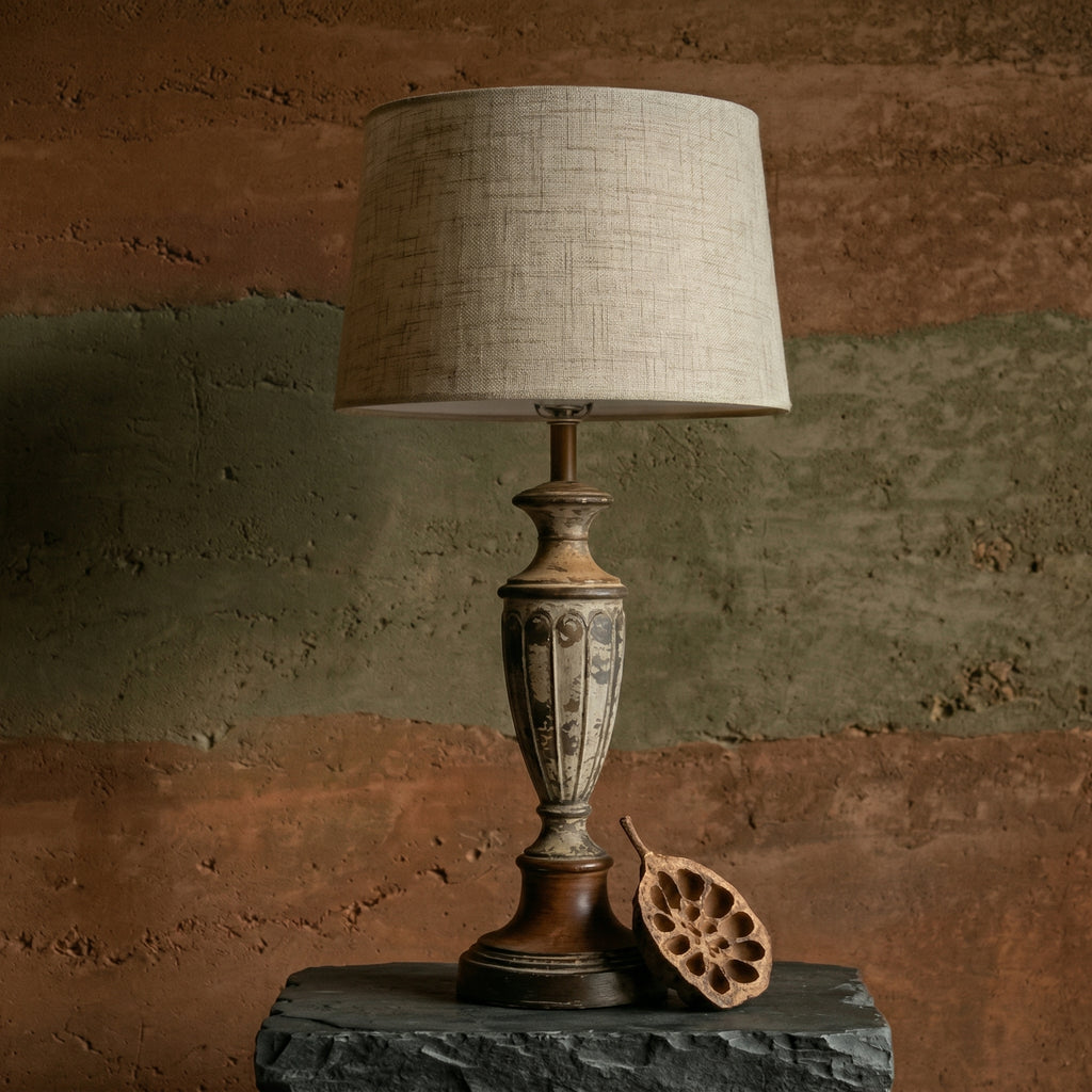 Vintage-Inspired Table Lamp with Textured Drum Shade