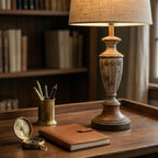 Vintage-Inspired Table Lamp with Textured Drum Shade