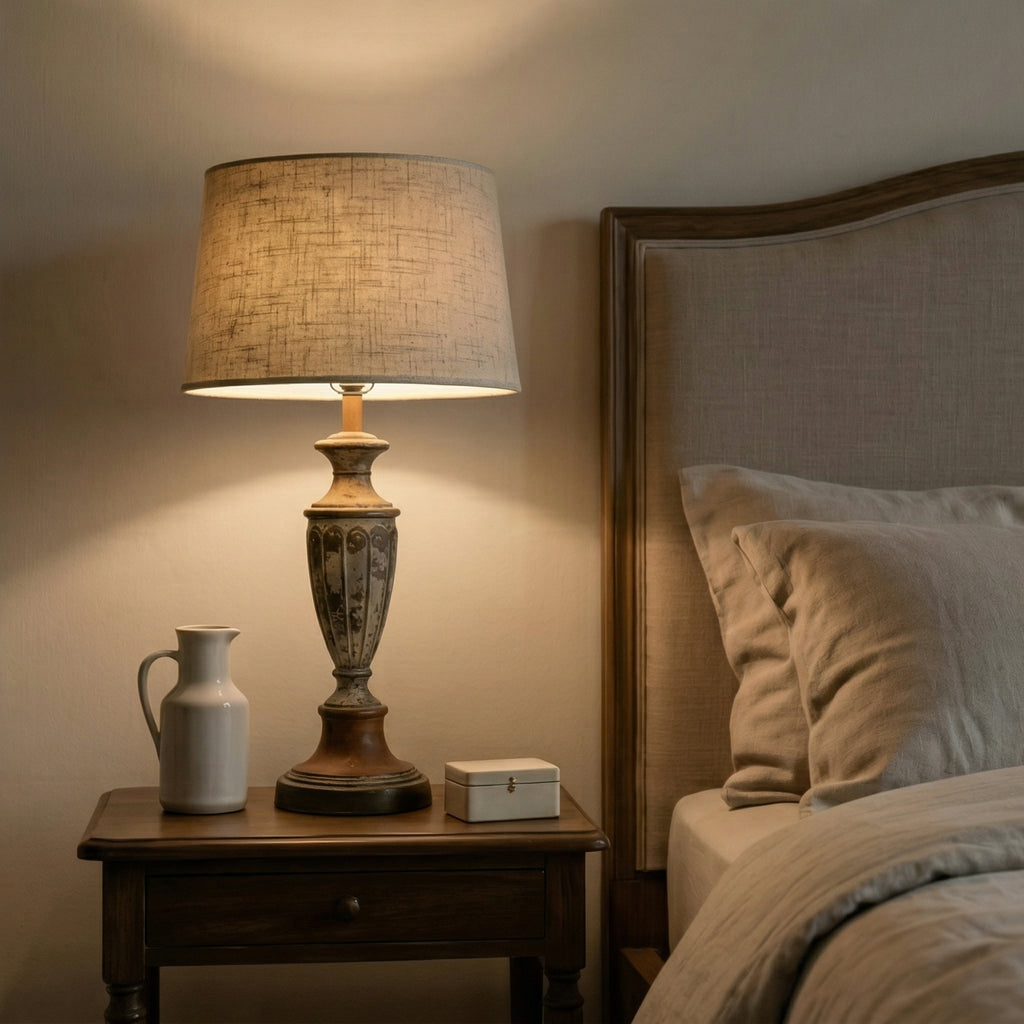 Vintage-Inspired Table Lamp with Textured Drum Shade