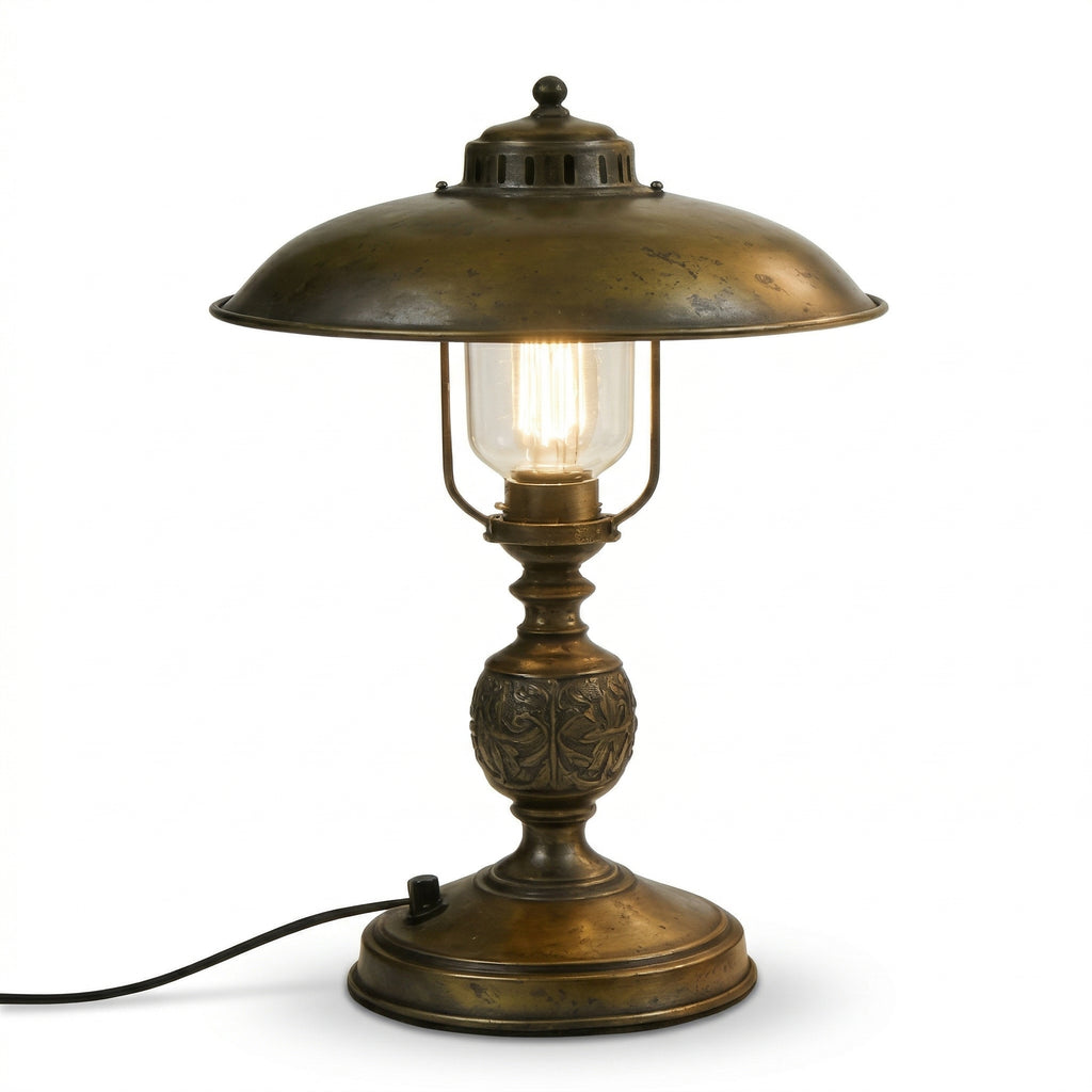Vintage Industrial Table Lamp with Metal Dome Shade