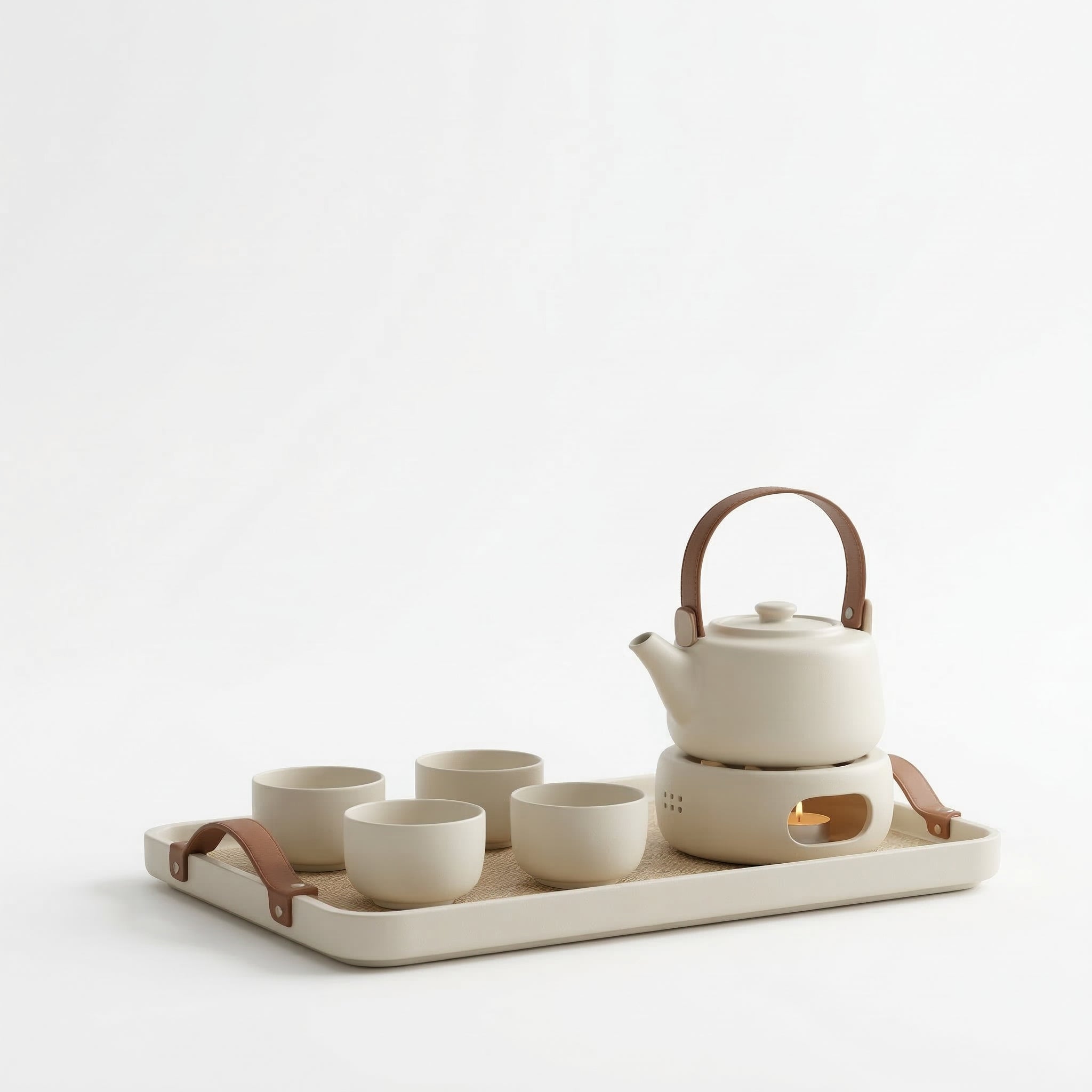 Minimalist Ceramic Tea Set with Warmer Tray