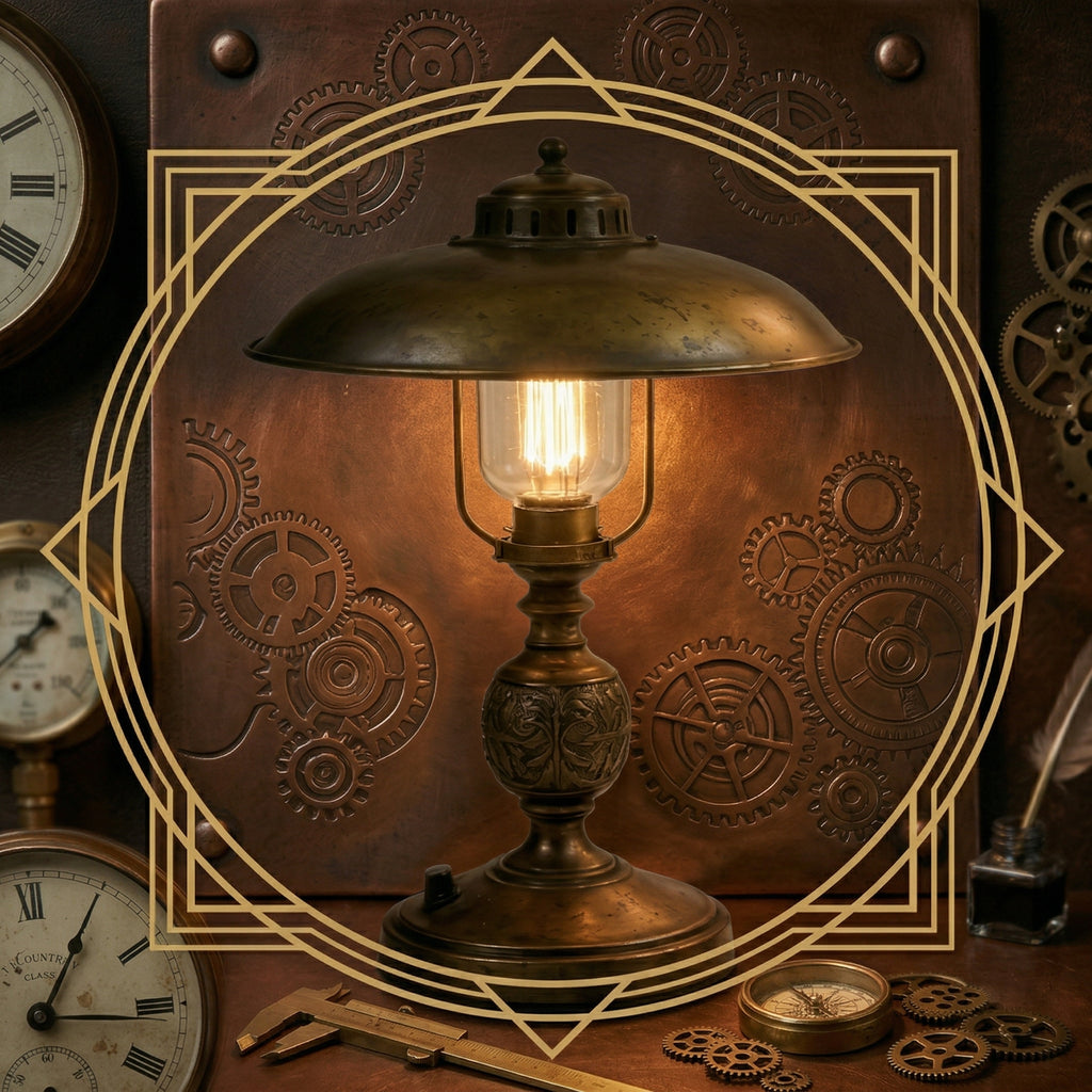 Vintage Industrial Table Lamp with Metal Dome Shade