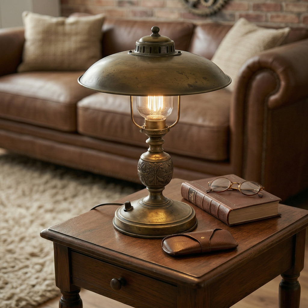 Vintage Industrial Table Lamp with Metal Dome Shade