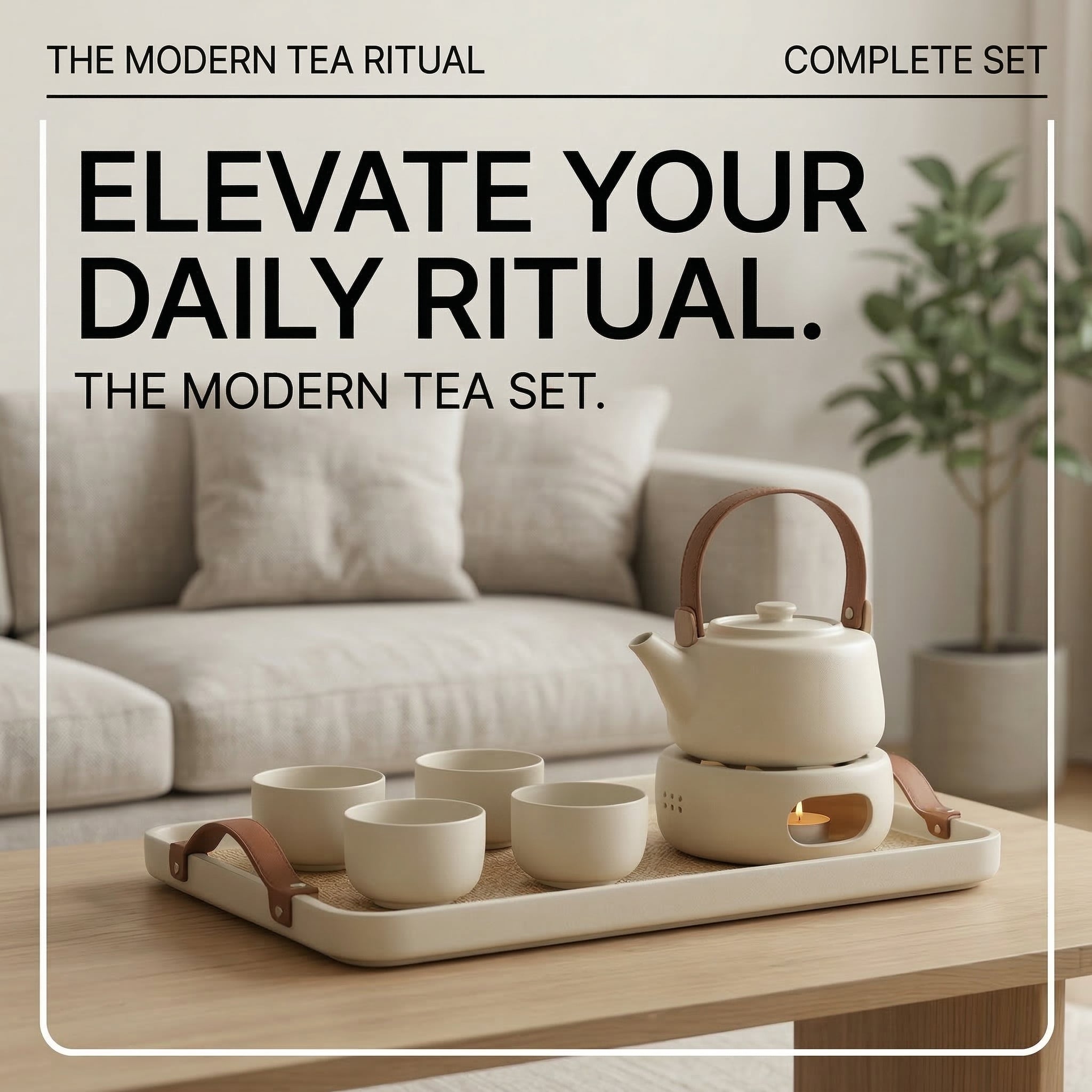 Minimalist Ceramic Tea Set with Warmer Tray