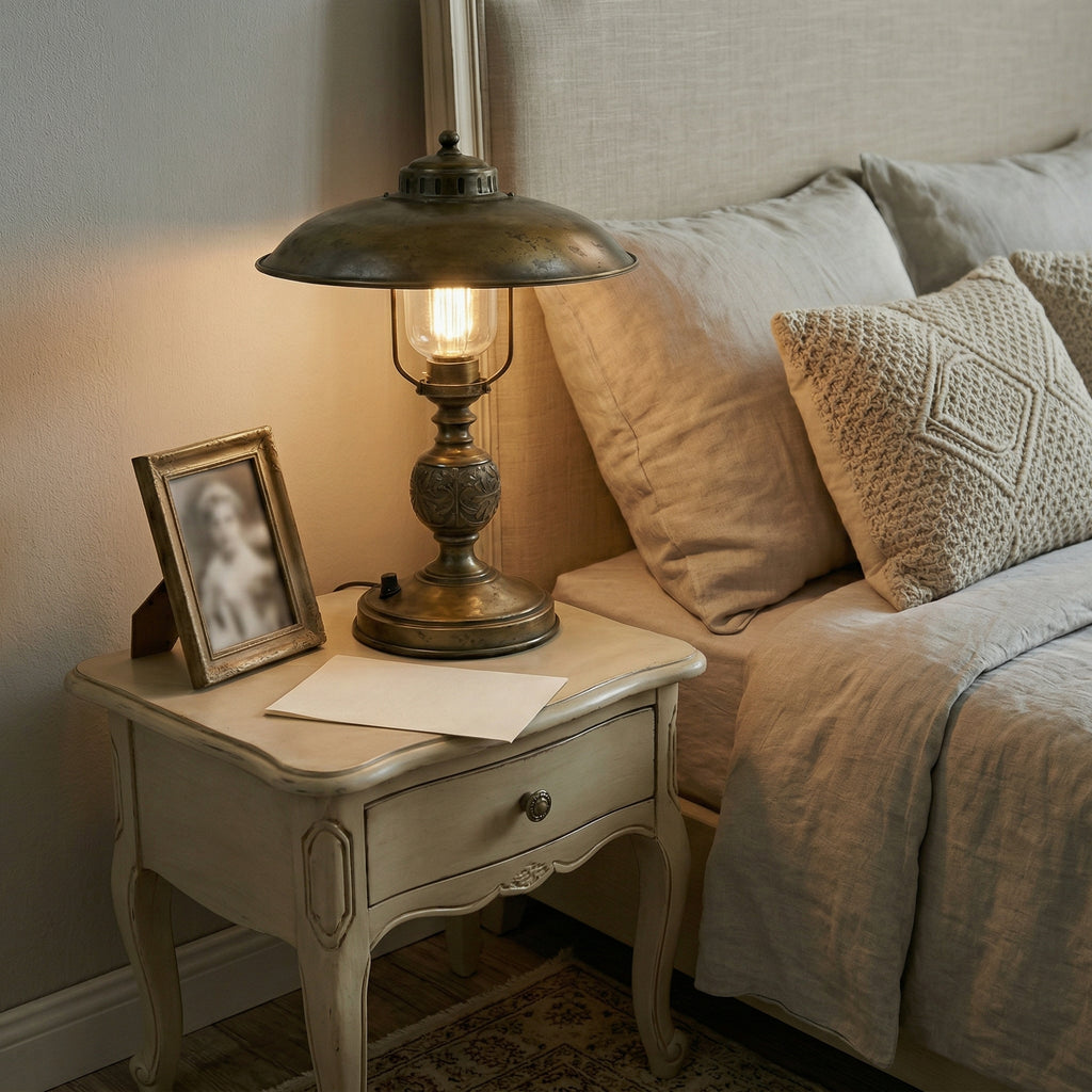 Vintage Industrial Table Lamp with Metal Dome Shade