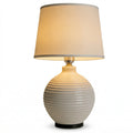 Ribbed Ceramic Table Lamp with Fabric Drum Shade