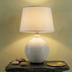 Ribbed Ceramic Table Lamp with Fabric Drum Shade