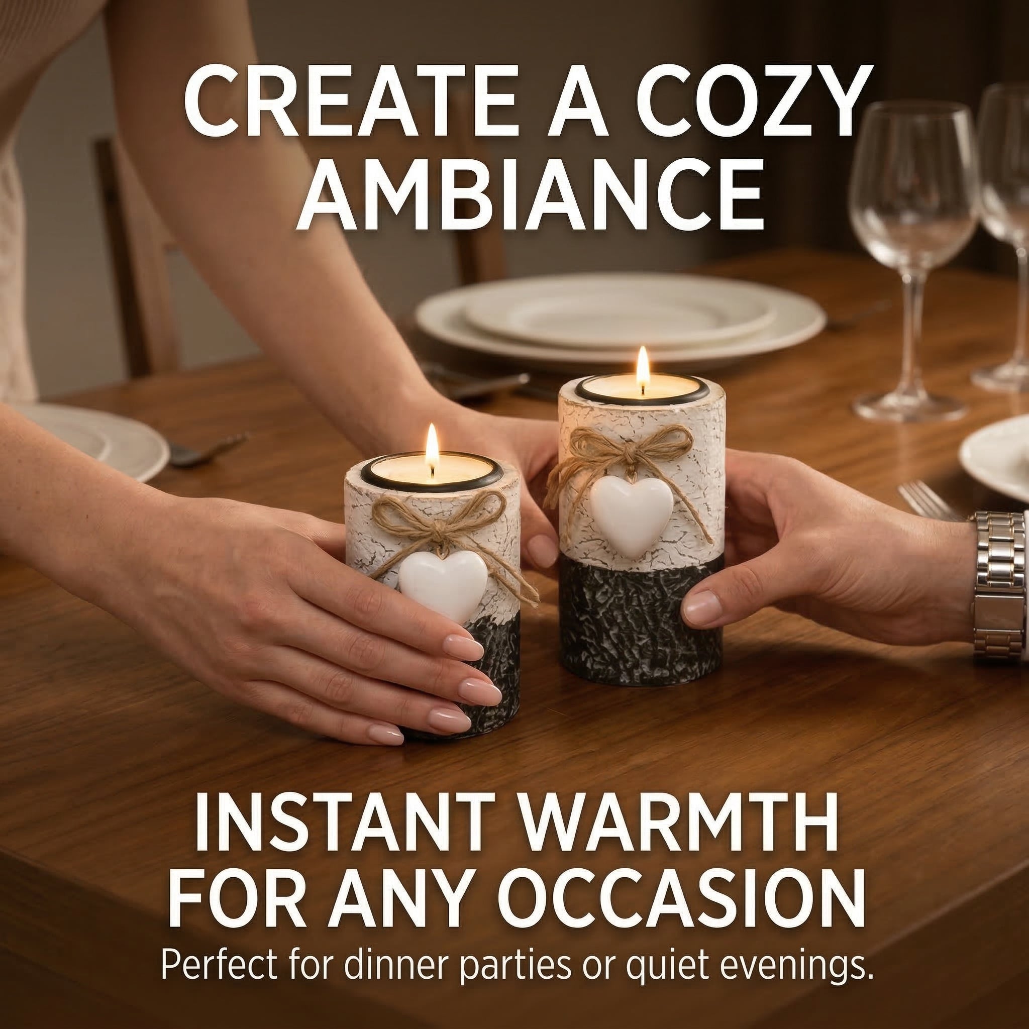 Rustic Romance Ignited 3-Piece Heart Candle Set