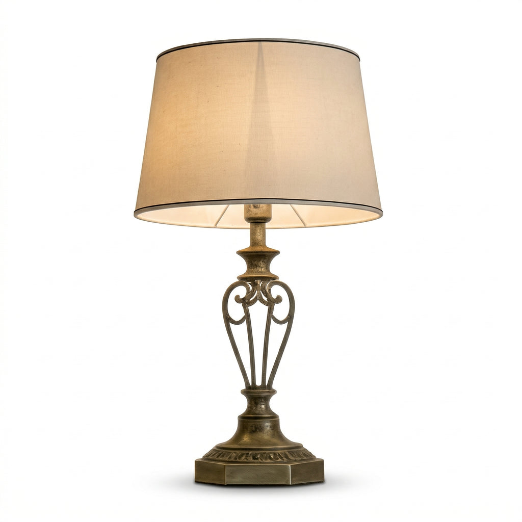 Vintage Bronze Table Lamp with Fabric Shade