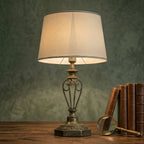 Vintage Bronze Table Lamp with Fabric Shade