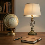 Vintage Bronze Table Lamp with Fabric Shade