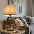 Vintage Bronze Table Lamp with Fabric Shade