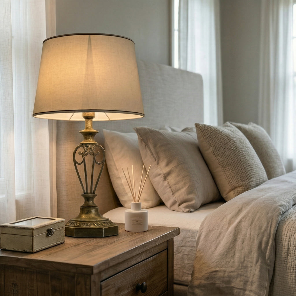 Vintage Bronze Table Lamp with Fabric Shade