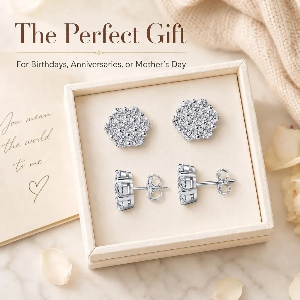 Elegant Sterling Silver Floral Stud Earrings – Lightweight Sparkle for Everyday Beauty