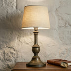 Antique Brass Table Lamp with Textured Linen Shade