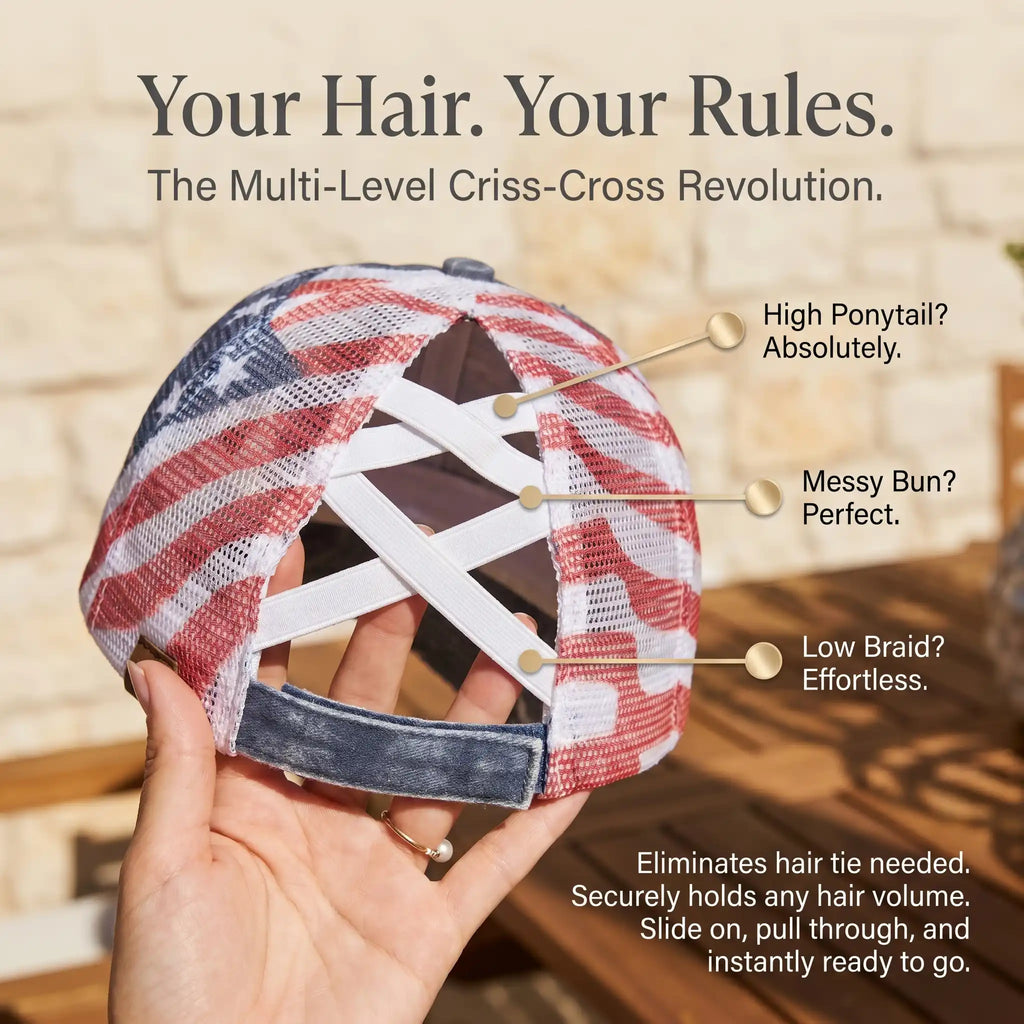 The "No Hat Hair" Criss-Cross Ponytail Cap | Women's Premium Washed Cotton Messy Bun Hat for Effortless Style Last Day Sale-90% OFF🔥