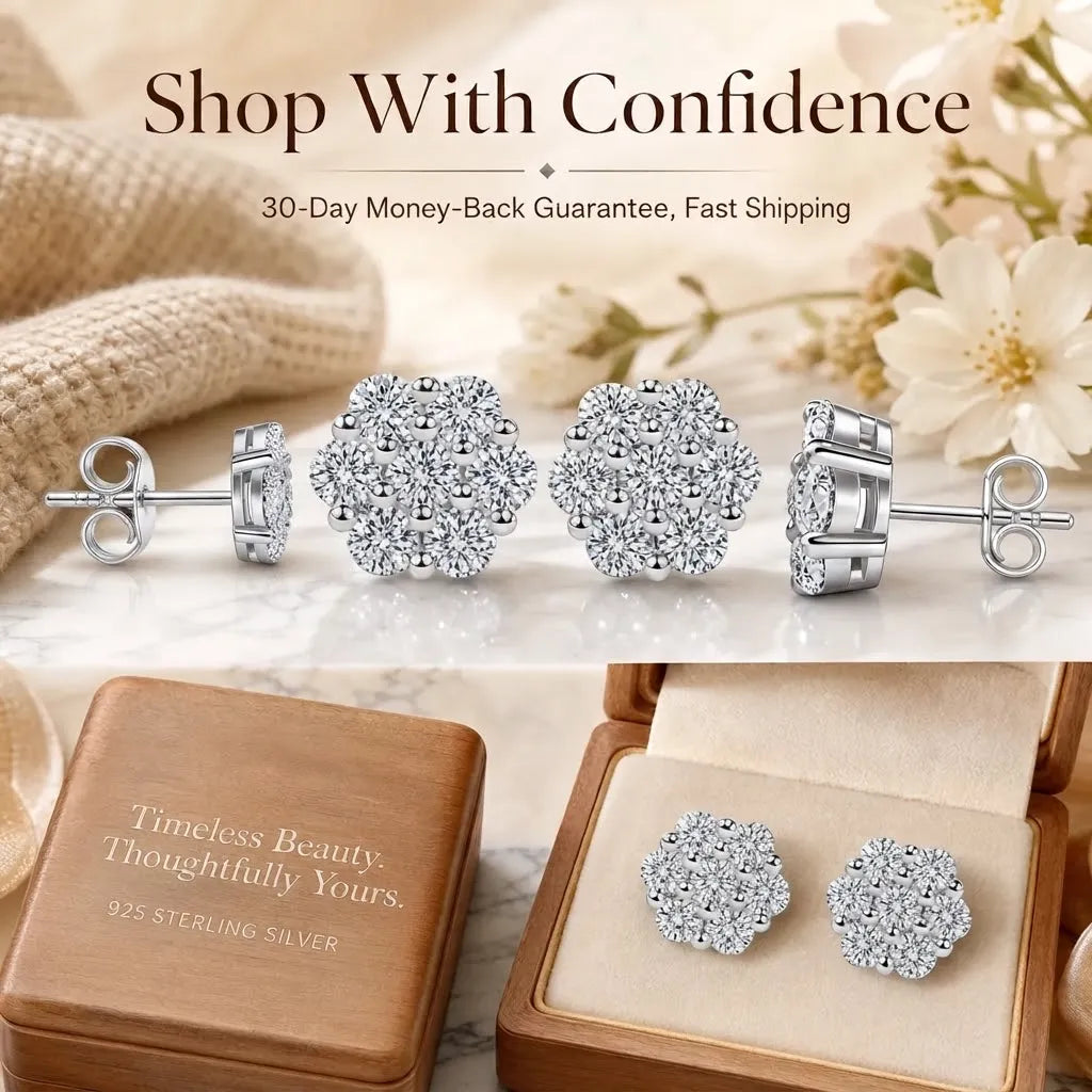 Elegant Sterling Silver Floral Stud Earrings – Lightweight Sparkle for Everyday Beauty