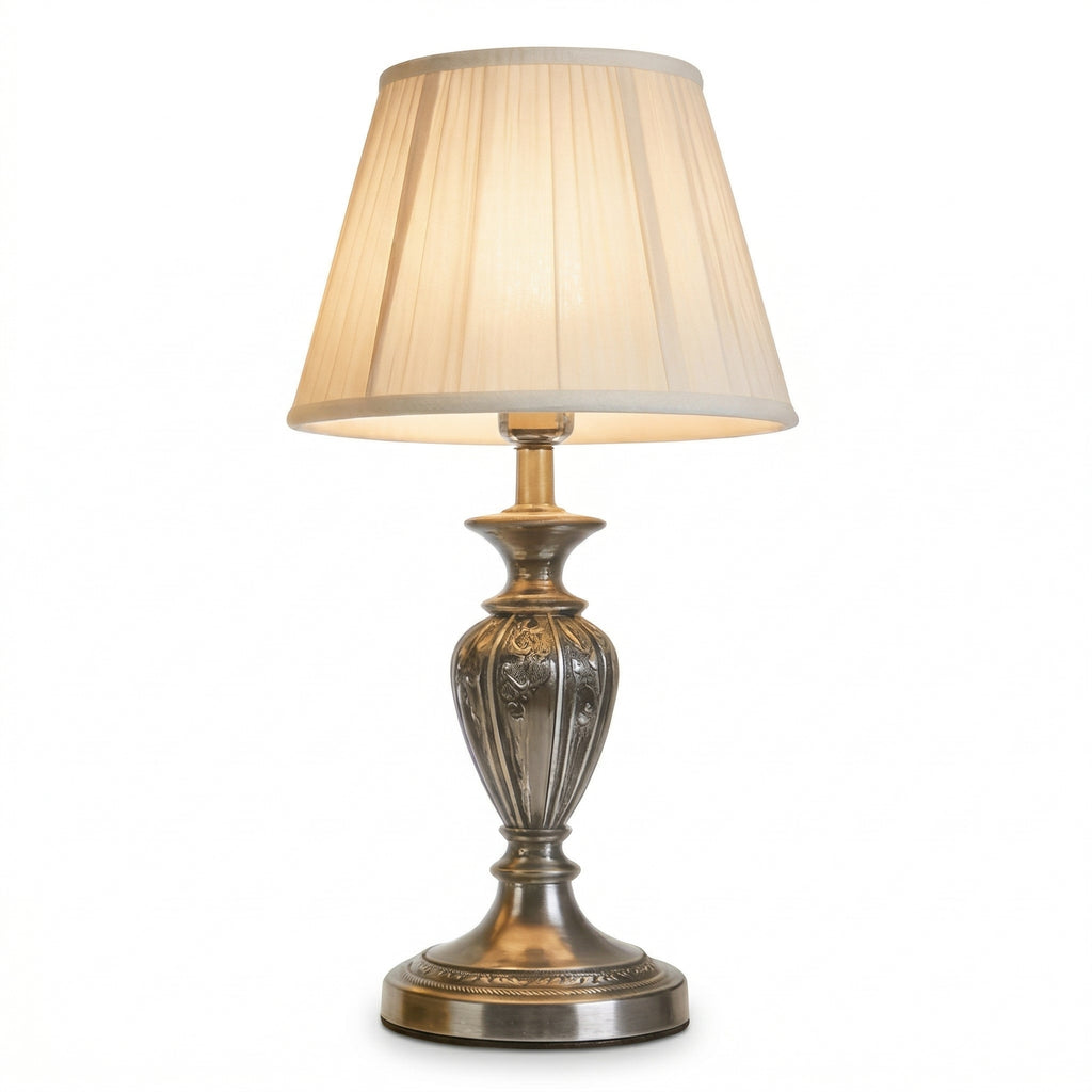Elegant Vintage Table Lamp with Pleated Fabric Shade