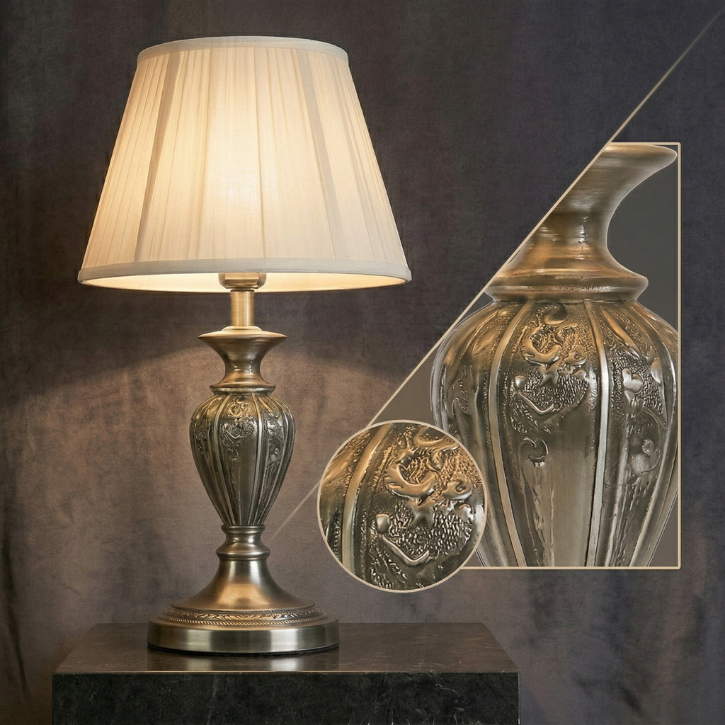 Elegant Vintage Table Lamp with Pleated Fabric Shade
