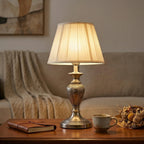 Elegant Vintage Table Lamp with Pleated Fabric Shade