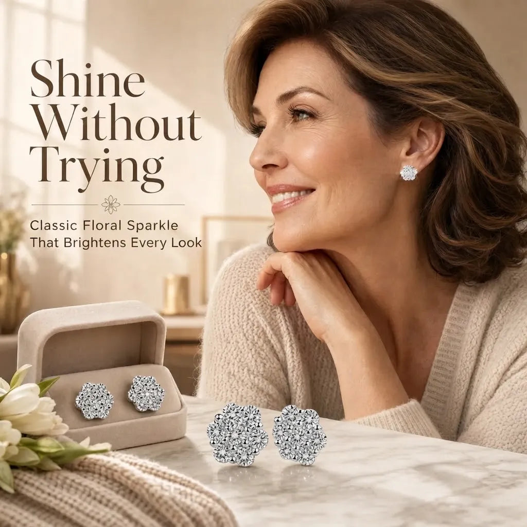 Elegant Sterling Silver Floral Stud Earrings – Lightweight Sparkle for Everyday Beauty
