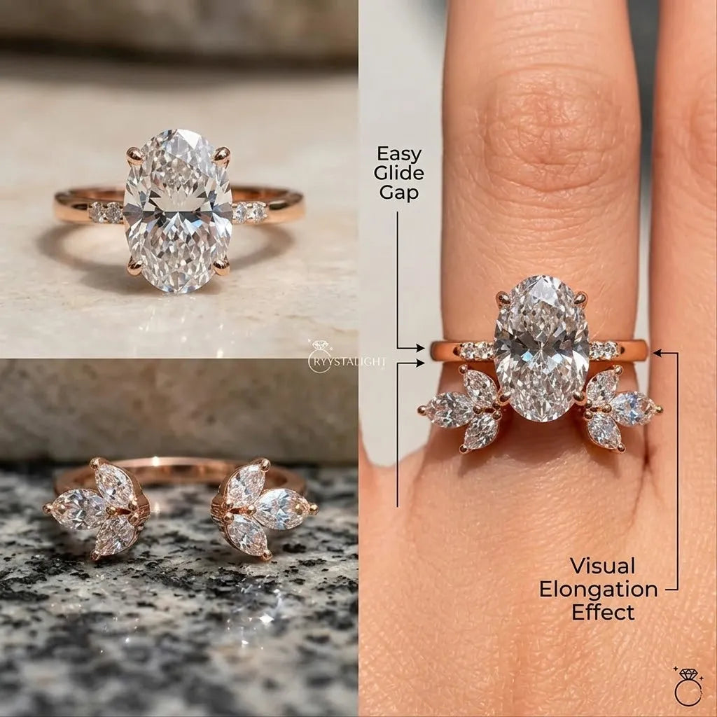 3.5-Carat Oval Open-Shank Wave Bridal Ring Set | Comfort Fit & Anti-Rotation Design--Last Day Sale-90% OFF🔥