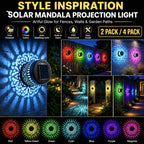 Seven-Color Changing Solar Mandala Projection Wall Light Decorative Solar Mandala Lights Outdoor Waterproof Metal Fence Lights for Yard Garden Post Patio Backyard Decor (2pcs) Last Day 90% OFF 🔥