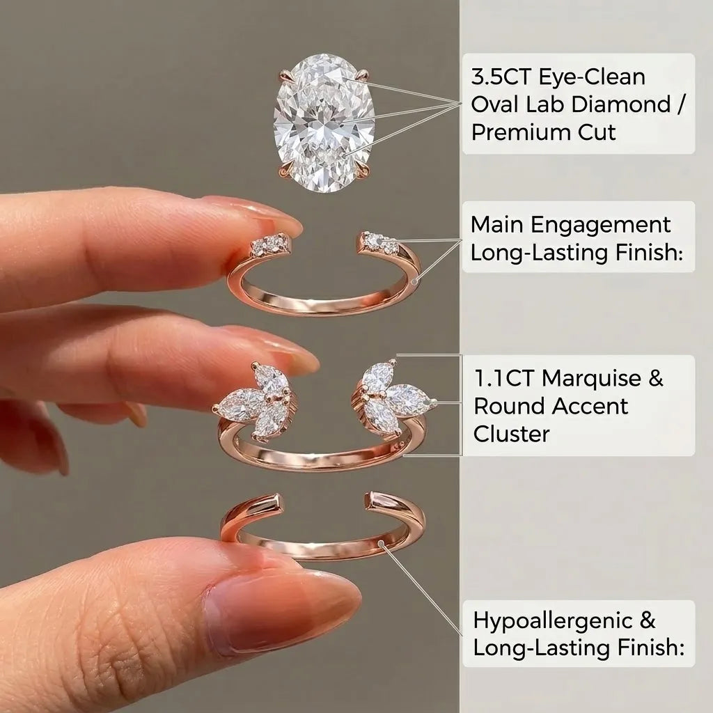 3.5-Carat Oval Open-Shank Wave Bridal Ring Set | Comfort Fit & Anti-Rotation Design--Last Day Sale-90% OFF🔥