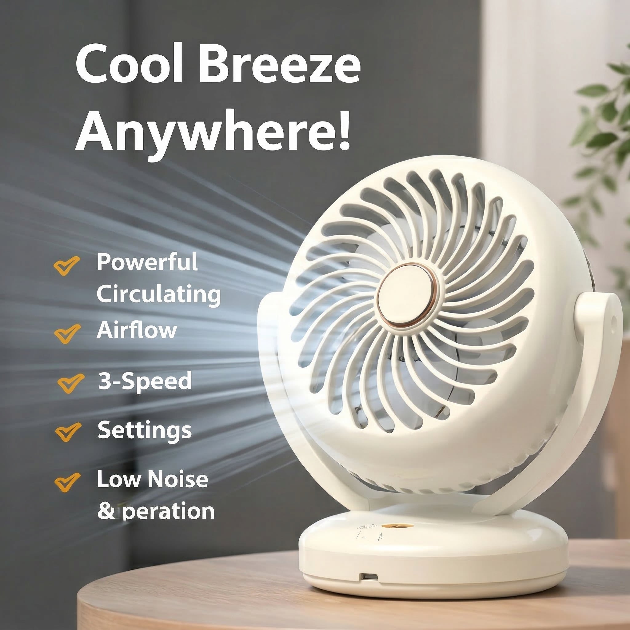Adjustable 3-Speed Desk Fan
