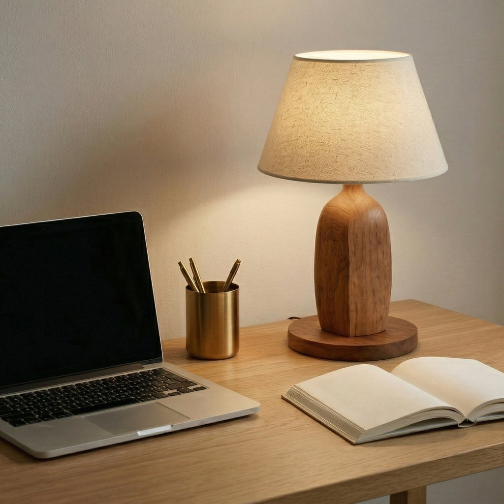 Modern Wooden Table Lamp with Fabric Shade