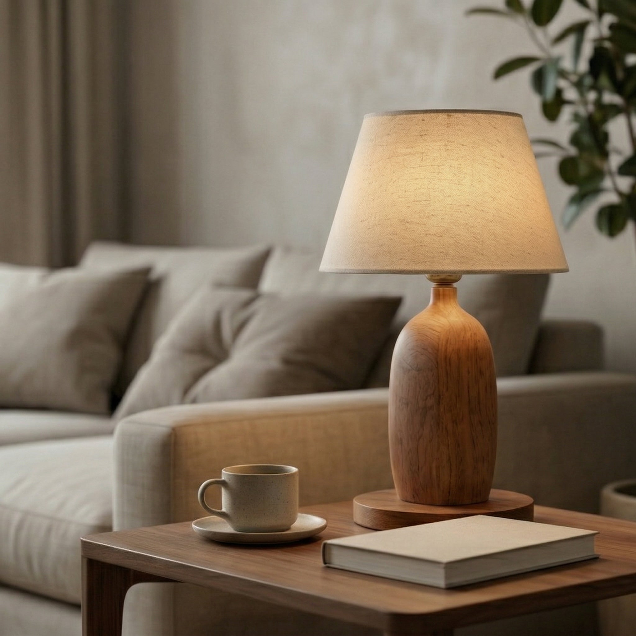 Modern Wooden Table Lamp with Fabric Shade