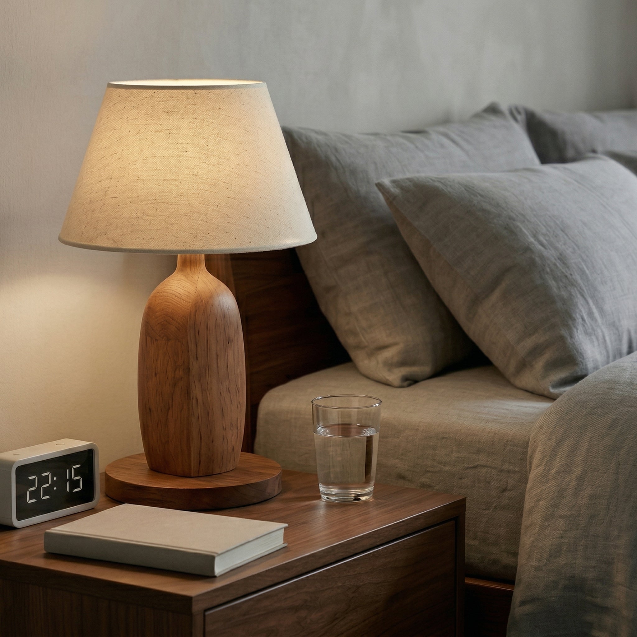 Modern Wooden Table Lamp with Fabric Shade