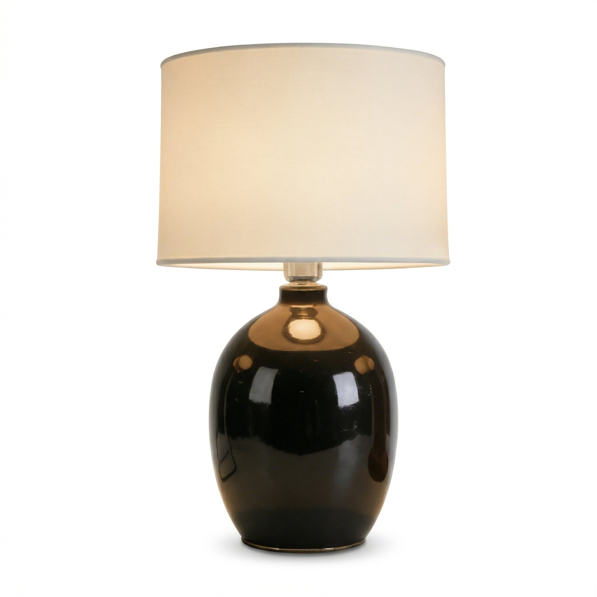 Modern Glossy Ceramic Table Lamp with Drum Shade