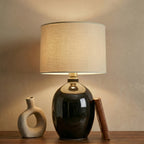 Modern Glossy Ceramic Table Lamp with Drum Shade