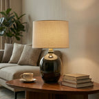 Modern Glossy Ceramic Table Lamp with Drum Shade
