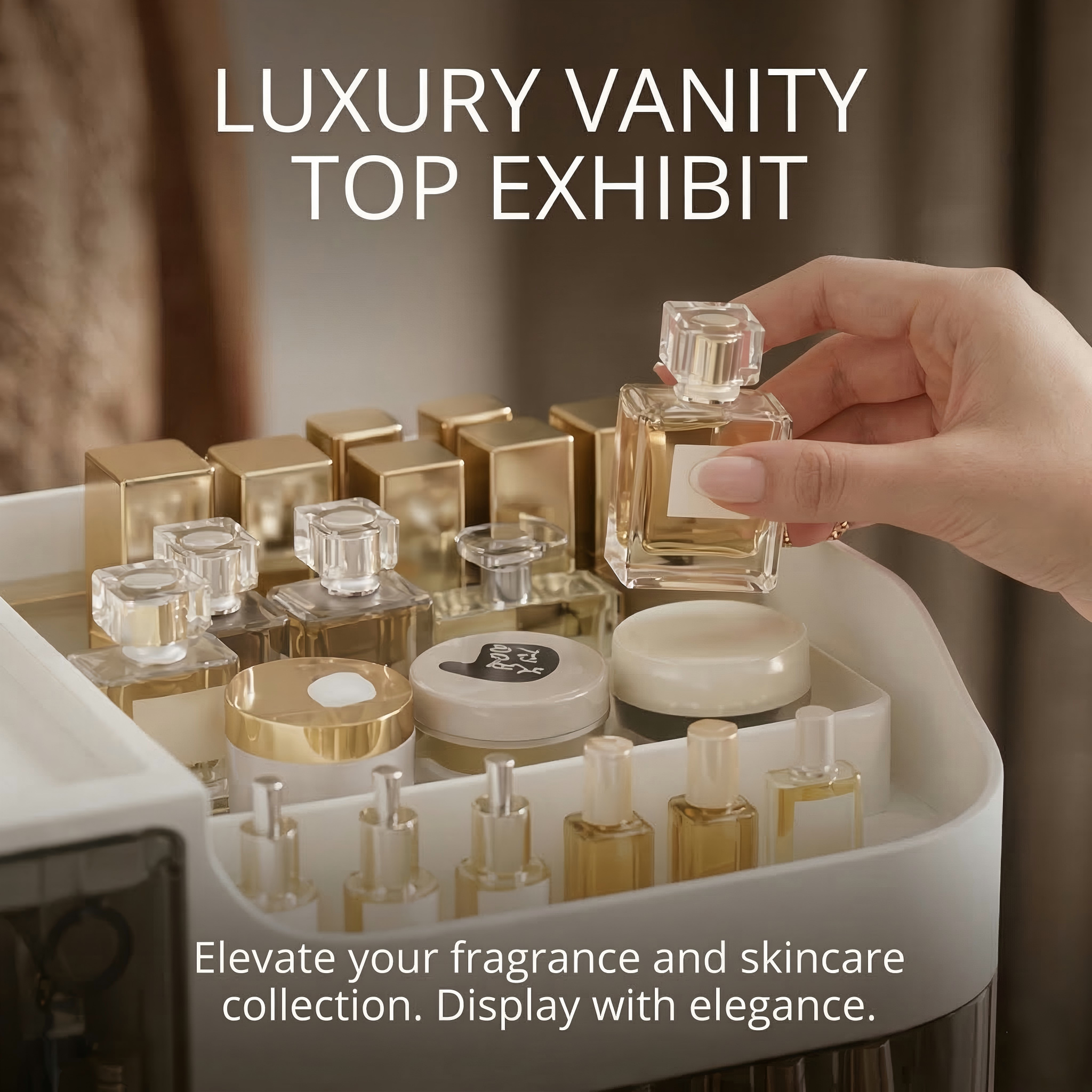 Ultimate Cosmetic Station with 3 Drawers & Rotatable Brush Rack