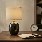Modern Glossy Ceramic Table Lamp with Drum Shade