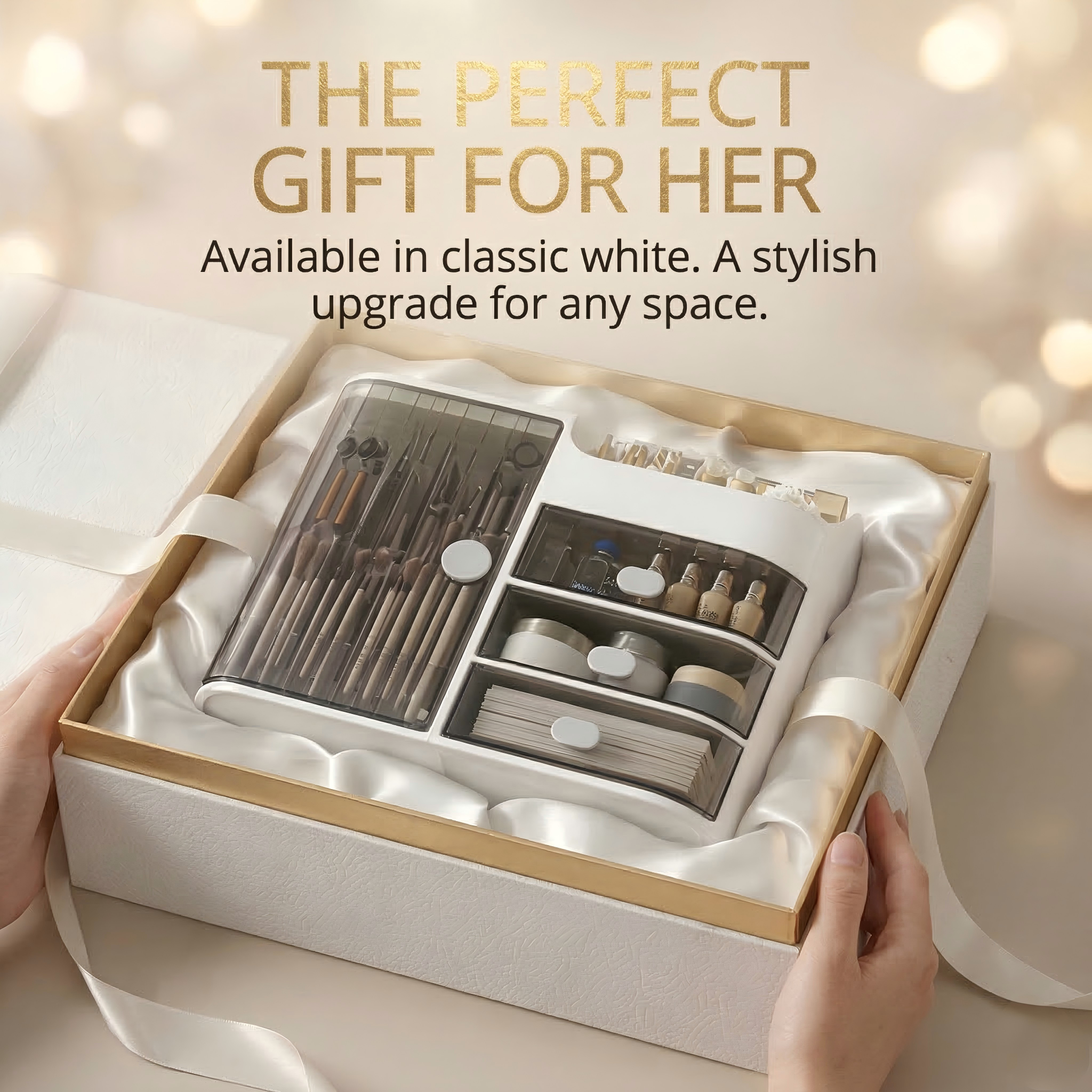 Ultimate Cosmetic Station with 3 Drawers & Rotatable Brush Rack