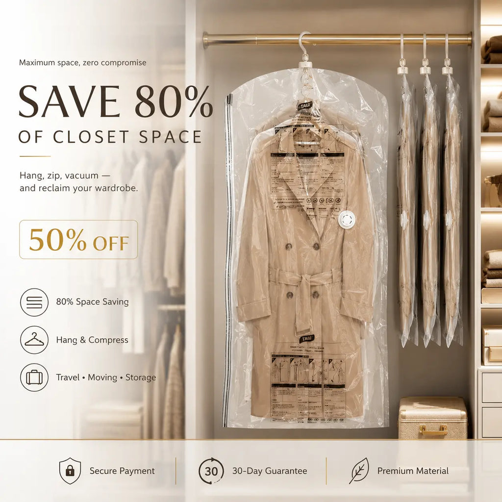 Hanging Vacuum Storage Bags – Save Up to 80% Closet Space for Coats, Dresses & Suits | Last Day 50% OFF 🔥